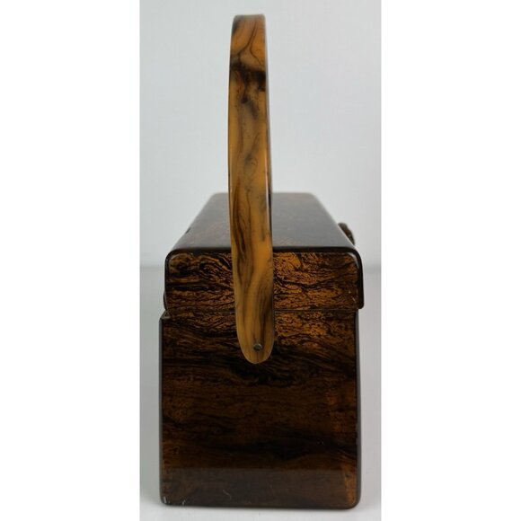 Wilardy Wood Grained Lucite Purse Handbag Vtg Authentic Handle Flower Clasp 50s - Picture 7 of 16